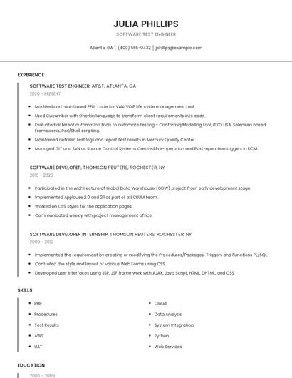 Software Test Engineer Resume
