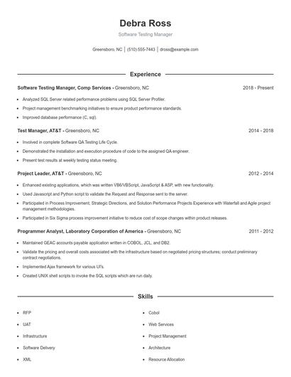Software Testing Manager Resume