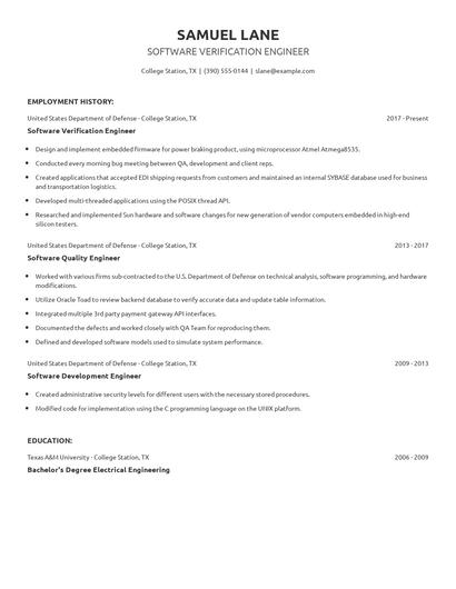 Software Verification Engineer Resume