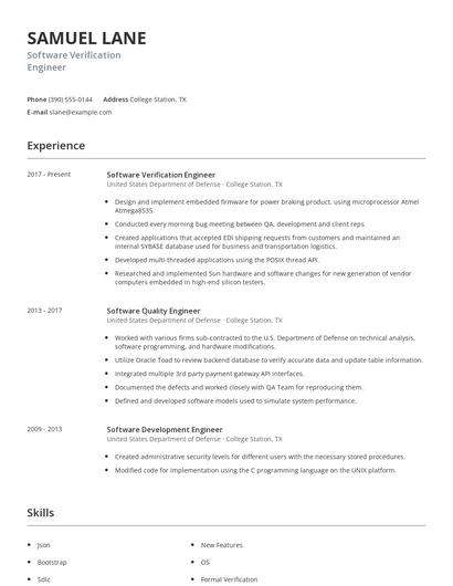 Software Verification Engineer Resume