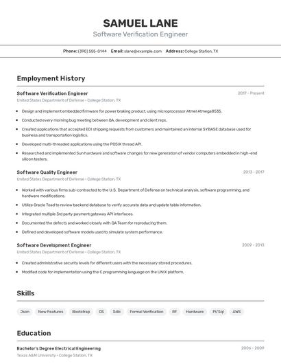 Software Verification Engineer Resume