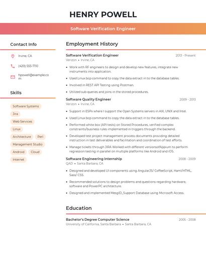 Software Verification Engineer Resume