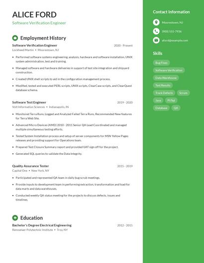Software Verification Engineer Resume