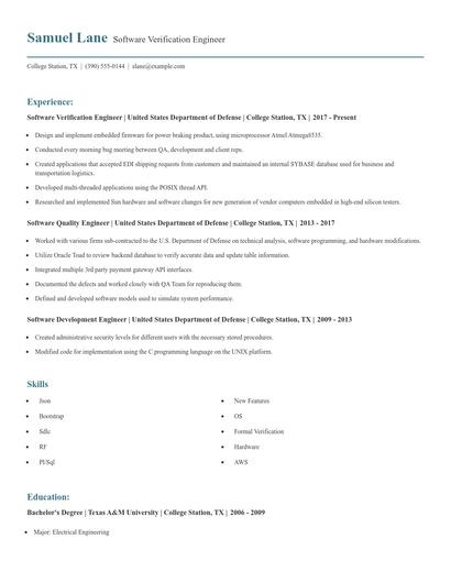 Software Verification Engineer Resume