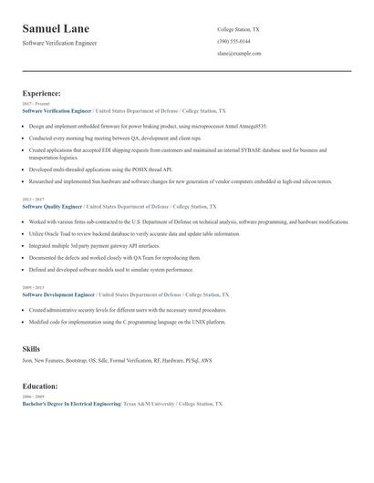 Software Verification Engineer Resume