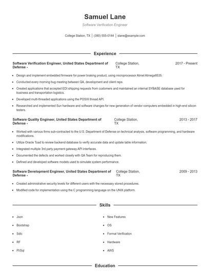 Software Verification Engineer Resume