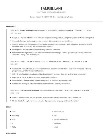Software Verification Engineer Resume