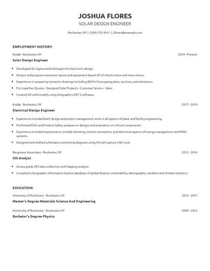Solar Design Engineer Resume