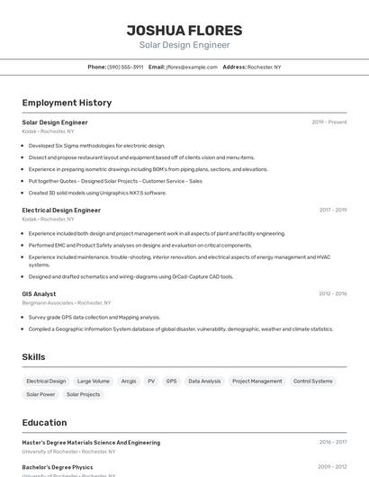 Solar Design Engineer Resume