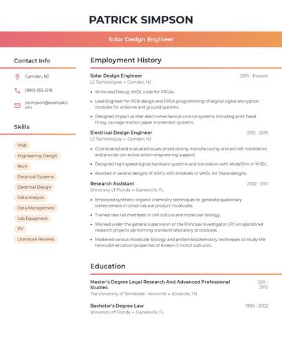 Solar Design Engineer Resume