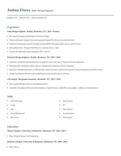 Solar Design Engineer Resume