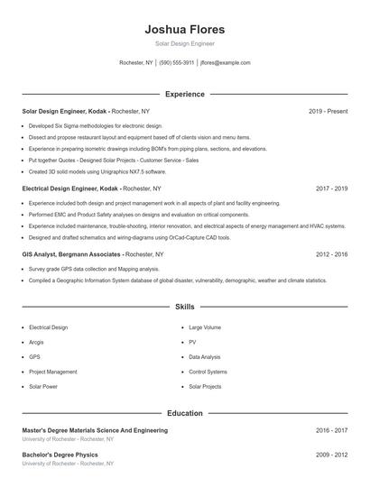 Solar Design Engineer Resume