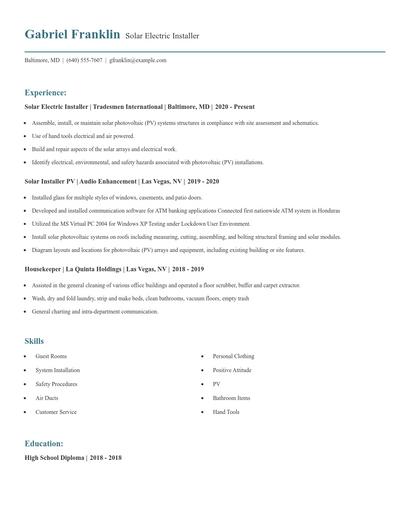 Solar Electric Installer Resume