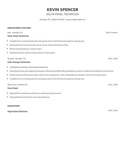 Solar Panel Technician Resume