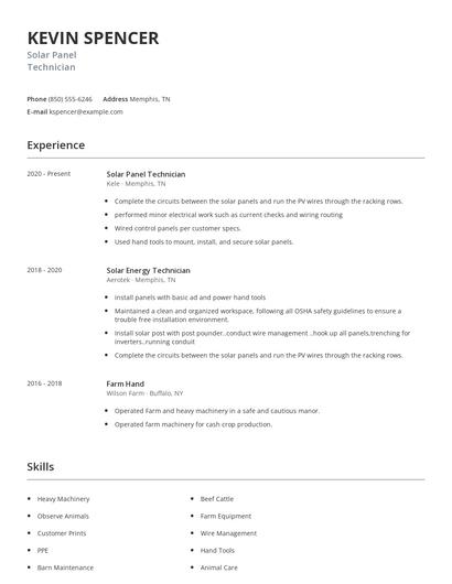 Solar Panel Technician Resume