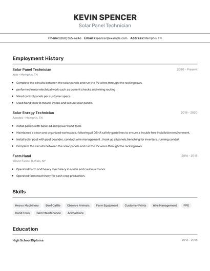 Solar Panel Technician Resume