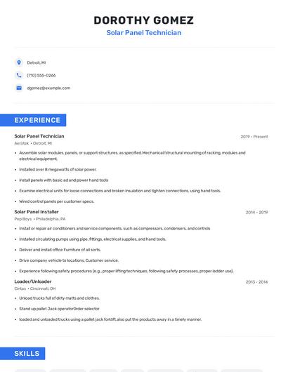 Solar Panel Technician Resume