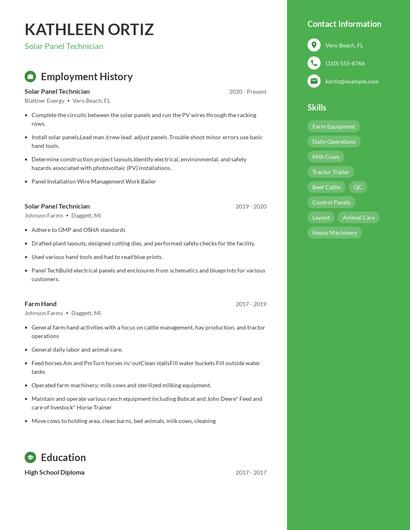 Solar Panel Technician Resume
