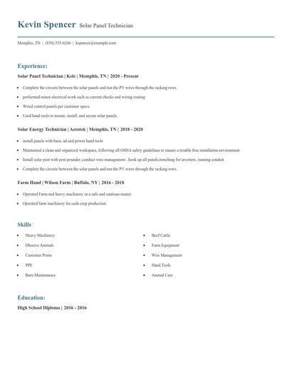 Solar Panel Technician Resume