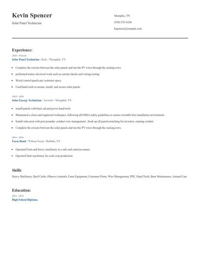 Solar Panel Technician Resume