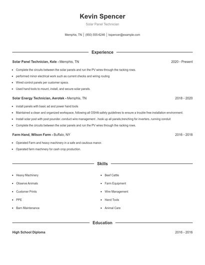 Solar Panel Technician Resume