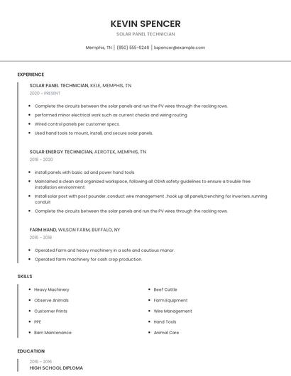 Solar Panel Technician Resume