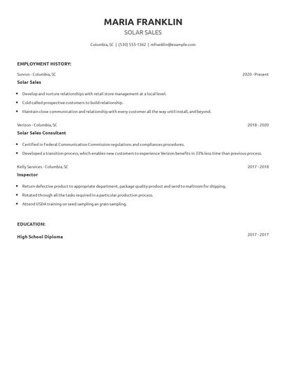 Solar Sales Resume