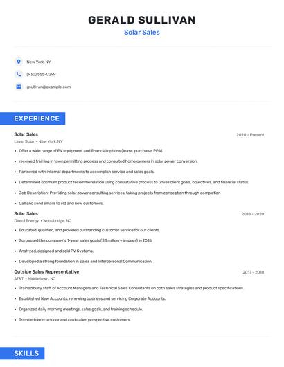 Solar Sales Resume