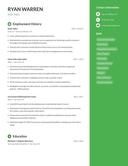 Solar Sales Resume