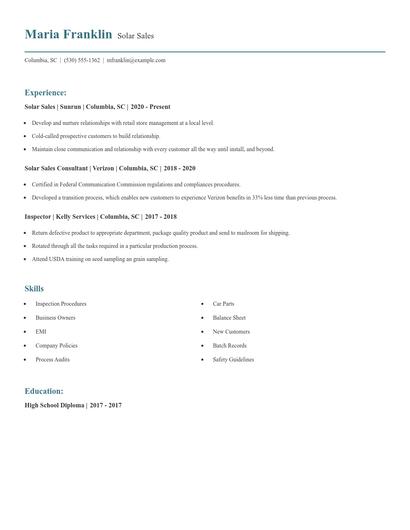 Solar Sales Resume
