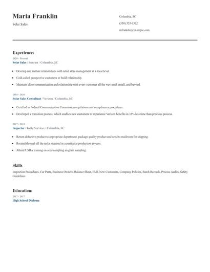 Solar Sales Resume