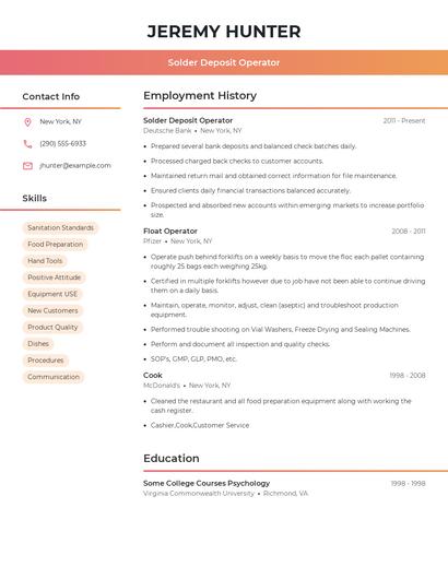 Solder Deposit Operator Resume