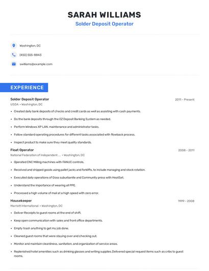 Solder Deposit Operator Resume