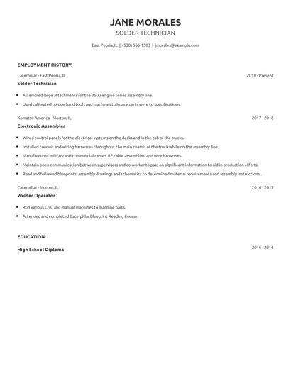 Solder Technician Resume