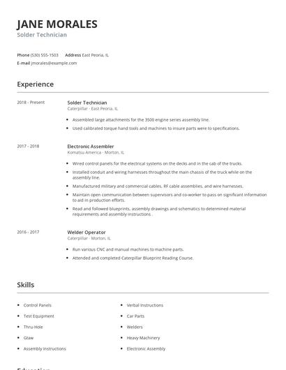 Solder Technician Resume