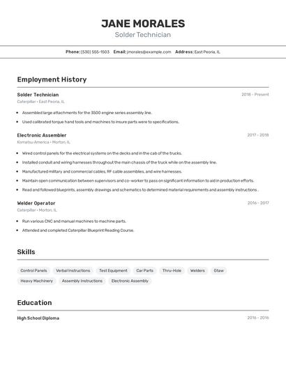 Solder Technician Resume