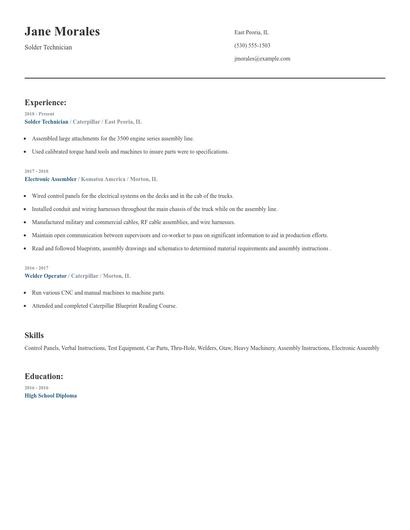 Solder Technician Resume