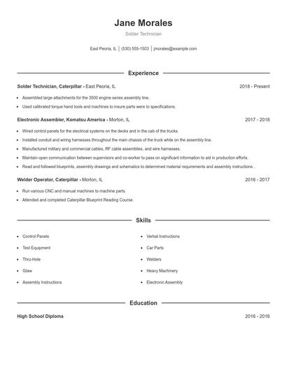 Solder Technician Resume