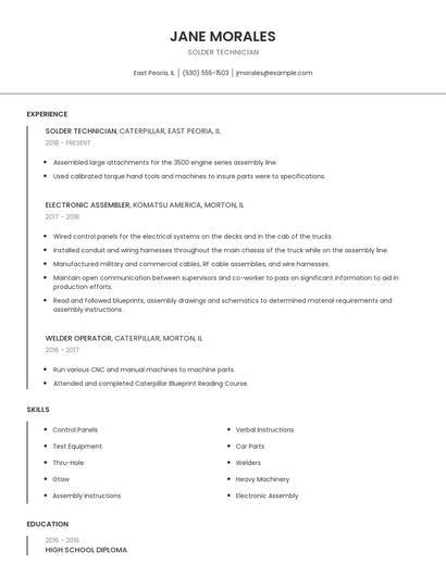 Solder Technician Resume