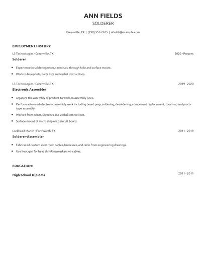 Solderer Resume