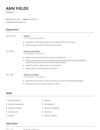 Solderer Resume