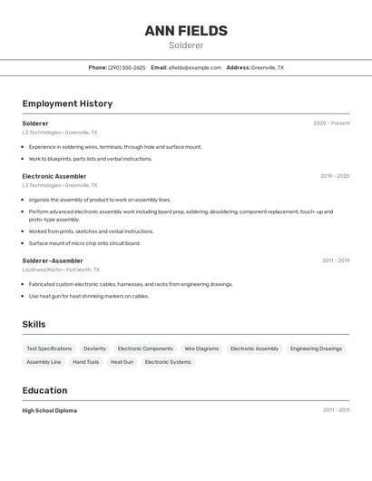 Solderer Resume