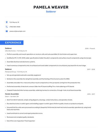 Solderer Resume