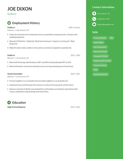 Solderer Resume