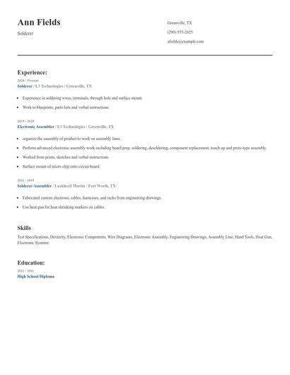 Solderer Resume