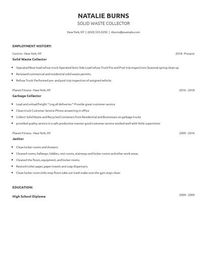 Solid Waste Collector Resume