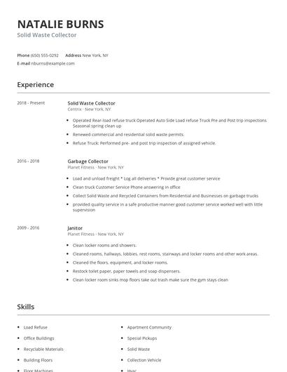 Solid Waste Collector Resume