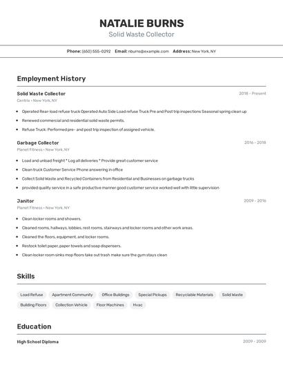 Solid Waste Collector Resume