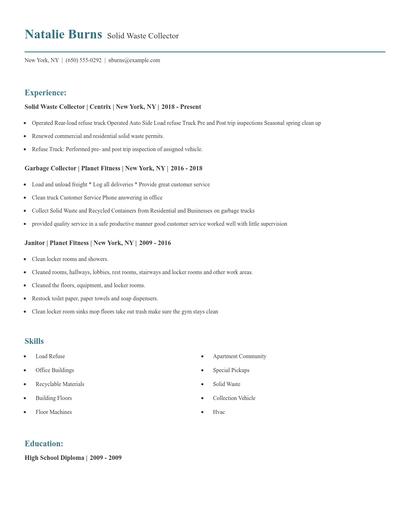 Solid Waste Collector Resume