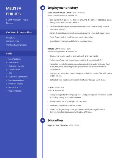 Solid Waste Truck Driver Resume